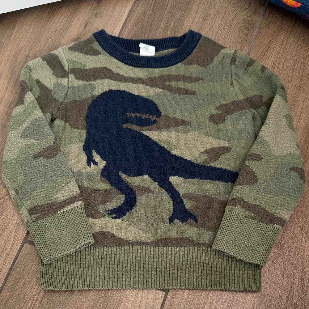 GAP Kids' Green Camouflage Dinosaur Sweater